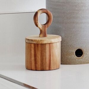 NEW Acacia Wood Salt Jar Container